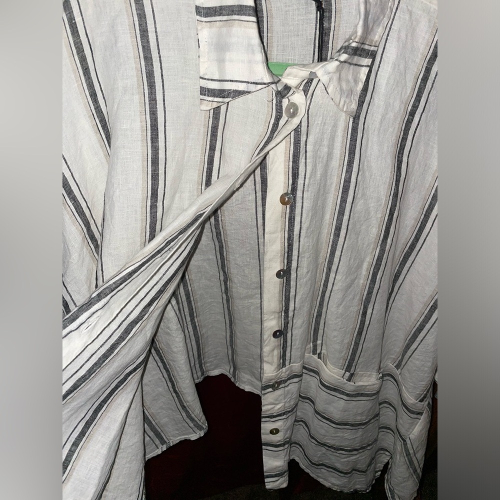 Luukaa White Button-Down Striped Linen Shirt - Picture 4 of 11